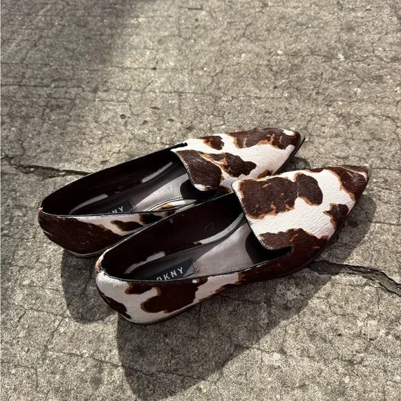 DKNY Brown & White Cowhair Pointed-Toe Slip-On Flats - Picture 2 of 4